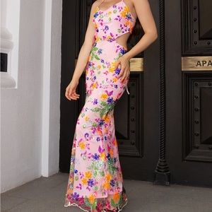 Pink Sequin Floral Dress